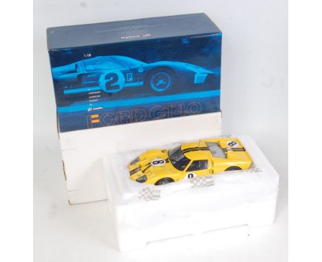 An Exoto Racing Legends 1/18 scale model of a Ford GT40 Mk2, finished in yellow with black racing stripes and racing No. 8, a