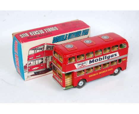 A Horikawa of Japan tinplate and friction drive model of a double decker bus, circa early 1960s, finished in red with tinprin