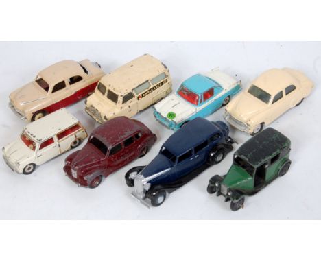 Seven various loose playworn Corgi Toys and Dinky Toys, some examples repainted, to include a Dinky Morris Mini Traveller, a 