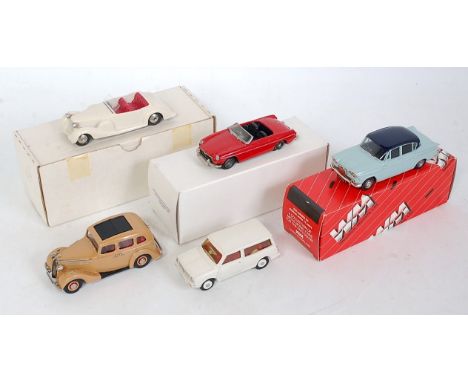 Five boxed and loose 1/43 scale white metal and diecast factory and handbuilt saloons to include a Western Models WMS 1938 Va