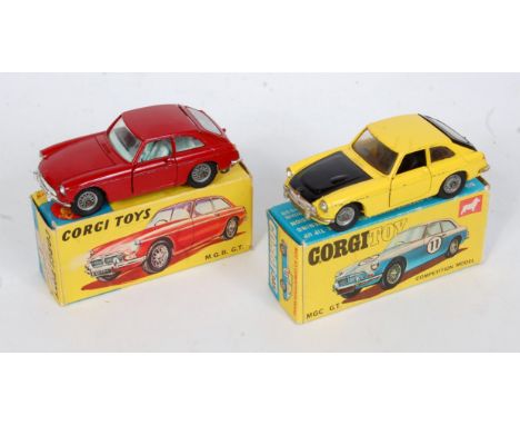 A Corgi Toys boxed saloon diecast group, both models with some minor playwear to include No. 327 MGB GT, and No. 345 MGB GT C