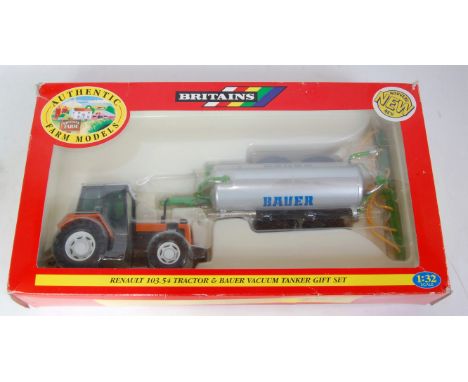 A Britains No. 09674 Renault tractor and Bauer vacuum tanker gift set, housed in the original window box (NM,BF-G)