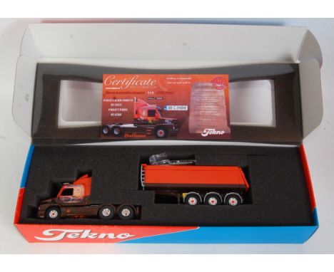 A Tekno 1/50 scale boxed model of an O'Regans Quarry Products Scania 143M 500 bullnosed tractor unit with aggregate tipping t