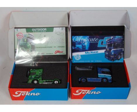 A Tekno 1/50 scale Road Haulage tractor unit diecast group to include an outdoor services Scania R730 tractor unit with race 
