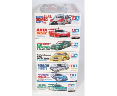 Seven various boxed Tamiya 1/24 scale High Speed Racing Car Kit group to include a Tabac Original Sonax AMG Mercedes C Class,