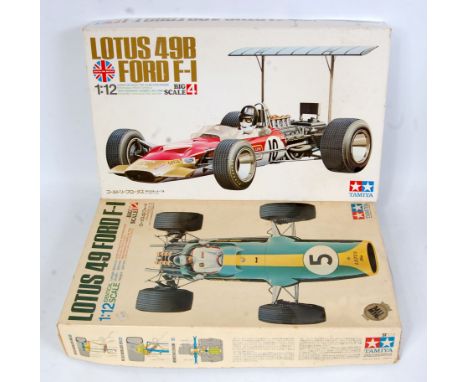A Tamiya 1/12 scale F1 racing car plastic motorised classic car kit group, to include a Tamiya No. BS1204 Lotus 49B Ford F1 c