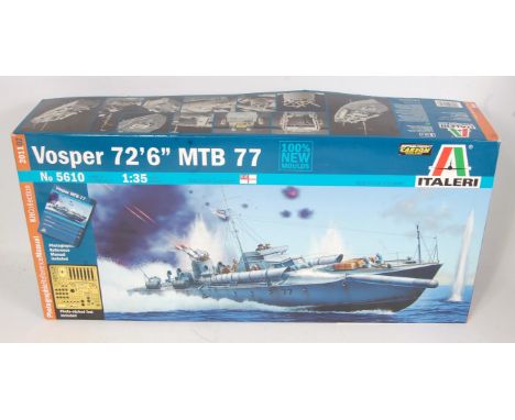 An Italeri 1/35 scale plastic kit for a Vosper 72'6" MTB 77 Royal Navy Battleship, appears as issued in the original all-card