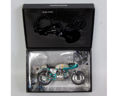 A Minichamps Classic Bike Series No. 75 Model No. 120750 1/12 scale model of a Ducati 750cc SS finished in silver and blue da