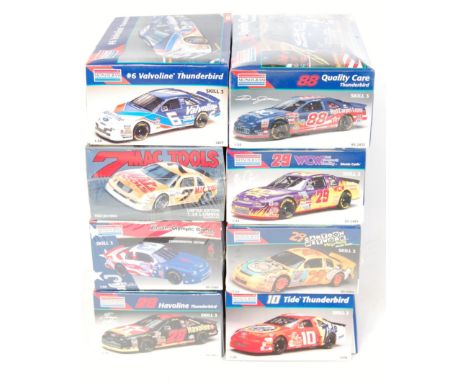 Eight various boxed as issued Monogram 1/24 and 1/25 scale Nascar and similar plastic car kits to include a Valvoline Thunder