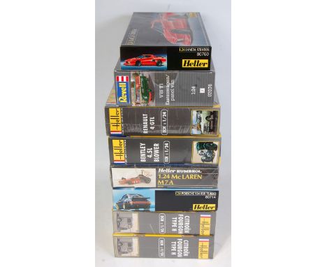 Eight various boxed 1/24 scale Heller mixed racing cars and commercial vehicles to include a Bentley 4.5L blower, a Renault 4