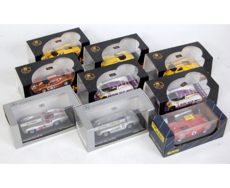 Nine various boxes Ixo, Minichamps, and Top Model 1/43 scale plastic car and High Speed Racing diecasts, to include an Ixo Mo