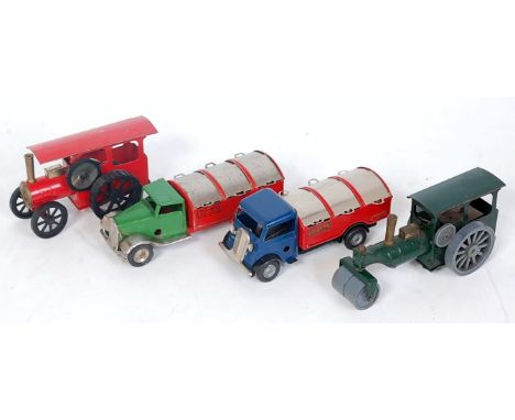 Four various loose Triang Minic tinplate and clockwork vehicles to include a long bonnet Minic Transport refuse truck, a shor