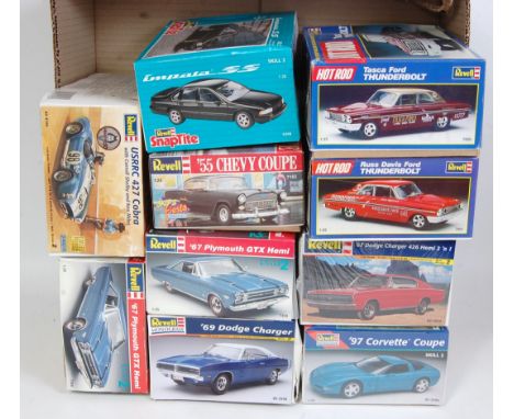 Ten various boxed Revell and Revell Snap-Tight 1/25 scale Classic Car Kit group to include a Tasca Ford Thunderbolt, a Russ D