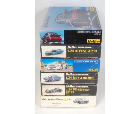 6 various boxed Heller 1/24 scale classic car and high speed racing plastic kit group to include an R8 Gordini, a Brabham BT3