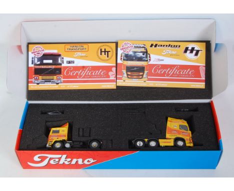 A Tekno 1/50 scale Hanlon Transport two-piece tractor unit gift set comprising of a Volvo F12 Intercooler tractor unit togeth