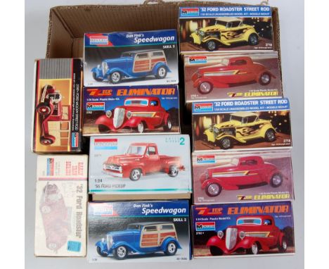 Ten various boxed Monogram 1/24 scale Hot Rod and Speedwagon plastic kit group, 11 examples to include a ZZ Top Eliminator, a