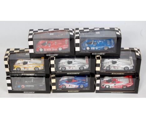 Eight various plastic cased Minichamps 1/43 scale, Le Mans and Sebring Highspeed Racing diecasts to include a Porsche 956L An