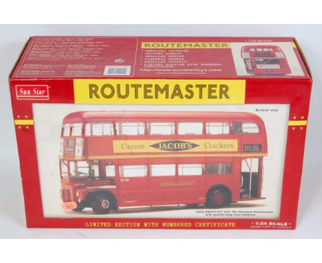 A Sunstar Model No. 2902 1/24 scale model of an RM254-VLT The Standard Routemaster double decker bus, finished in red with Ja