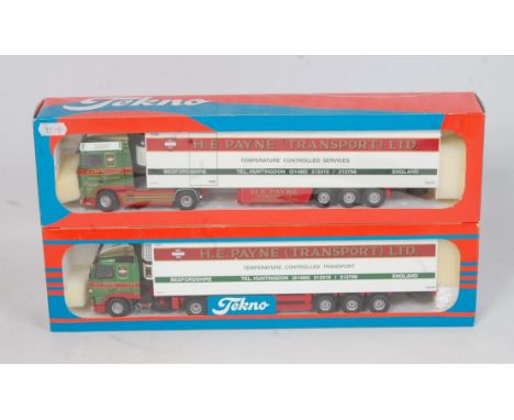 A Tekno 1/50 scale road transport diecast group both HE Payne Transport Ltd examples to include a Volvo FH12 tractor unit wit