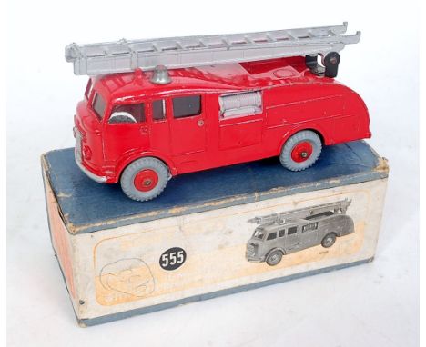 A Dinky Toys No. 555 fire engine with extending ladder of usual specification, comprising red body with red plastic hubs and 