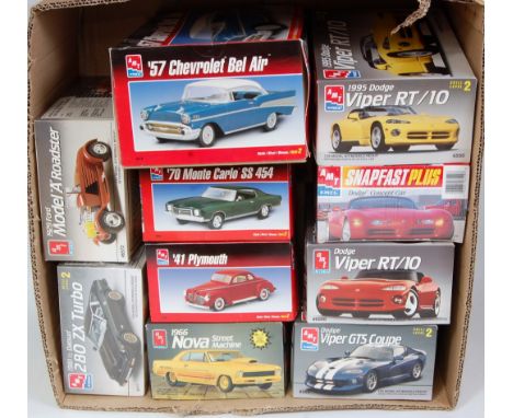 Ten various boxed as issued AMT/ERTL 1/24 and 1.25 scale Classic car and Highspeed Racing plastic kits, examples to include a
