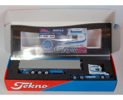 A Tekno 1/50 scale boxed model of a Moyle Transport Scania V8 480 tractor unit, and bulk tipper trailer, appears as issued in