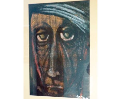 Modern Oil portrait of a haunting face 19"x12" signed Ortiz 66