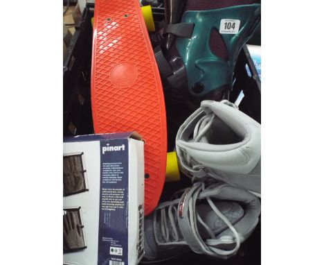Skateboard, Inline roller boots, trainers, pin art etc 