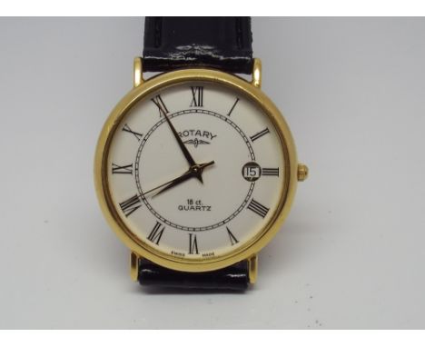 Gent's Rotary quartz wrist watch in 18ct yellow gold case with date aperture on leather strap