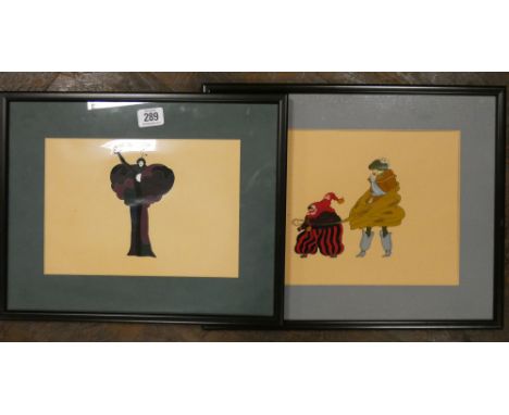Unique animated cell from the magic flute, together with another similar, approx 17x25cm. The other 20x18cm, both framed and 