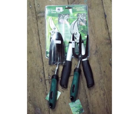 Two piece stainless steel shear set, garden trowel and garden fork 