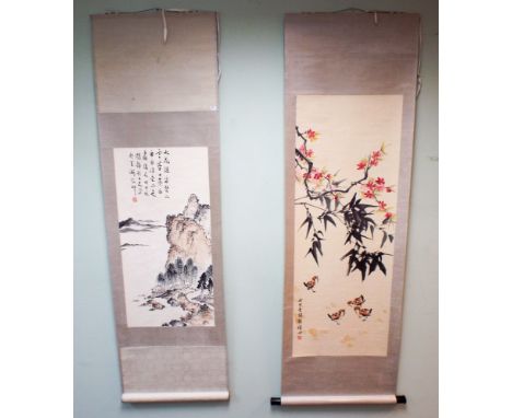 A pair of Chinese scroll watercolours 