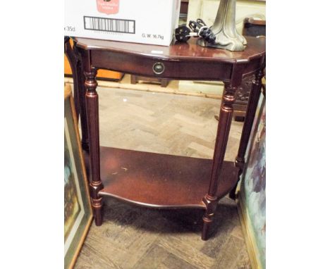 A 2 tier mahogany semi-circular console table fitted drawer 