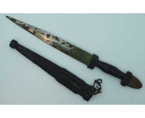 African dagger in leather scabbard 6' blade 