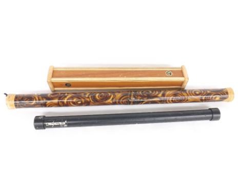 Latin Percussion monsoon rain stick; together with a Rhythm Tech rain stick and a bamboo rain stick (3)