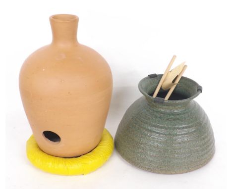 Sounds in Clay ceramic tongue drum; together with a Brazilian Raul Brin-Plas ceramic udu drum (2)