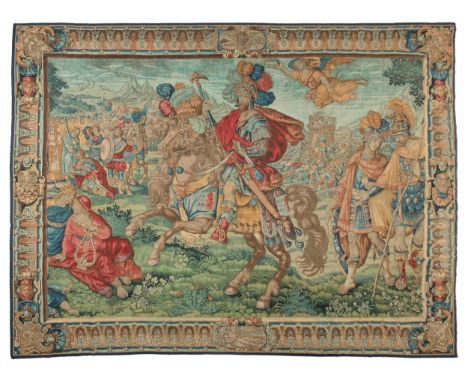 Brüsseler Tapisserie: Kaiser Konstantins Hinwendung zum Christentum416 x 445 cm.Monogrammiert mit Wappen flankierendem Monogr