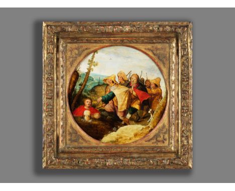 Pieter Brueghel d. J., 1564 Brüssel – 1638 AntwerpenDER STURZ DER BLINDENÖl auf Holz. Parkettiert.Durchmesser: 24 cm. Beigege