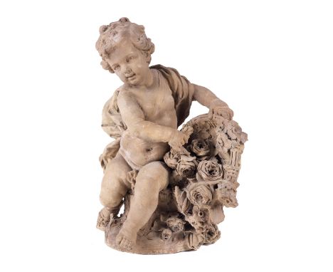Philippe-Laurent Roland, 1746 Pont-à-Marc bei Lille – 1816 ParisPUTTO MIT BLUMENBOUQUETHöhe: 98 cm. Durchmesser: 43 cm.Bezeic