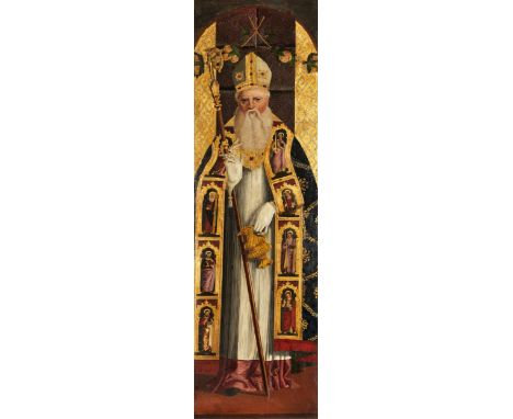 Meister des San Nicolò-TriptychonsALTARTAFEL MIT DARSTELLUNG DES HEILIGEN PROSDOCIMUS VON PADUAÖl auf Tafel, mit punziertem G