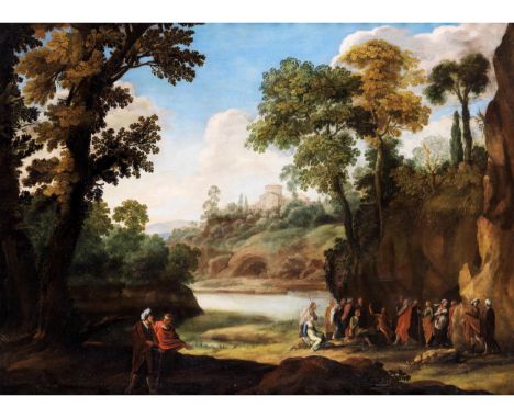 Herman van Swanevelt, um 1600 Utrecht – 1655 ParisITALIENISCHE LANDSCHAFT MIT DER PREDIGT JOHANNES DES TÄUFERSÖl auf Leinwand