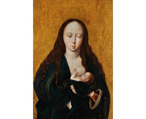 Dieric Bouts, 1415/20 Haarlem – 1475 Löwen, Werkstatt desMARIA LACTANSÖl auf Holz.31,8 x 22 cm.&nbsp;Verso auf dem Keilrahmen