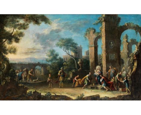 Nicola Viso, tätig 1724 – 1742DIE ANBETUNG DER HEILIGEN DREI KÖNIGEÖl auf Leinwand. Doubliert.63 x 100 cm.Rechts unten signie