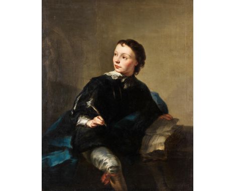 Matthew William Peters, 1741/42 – 1814, zug.PORTRAIT EINES JUNGEN MIT BUCH UND FEDERÖl auf Leinwand. Doubliert.125 x 102 cm.I