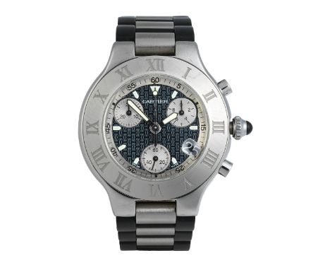 Cartier ChronographDurchmesser: 38 mm.Stahl.Chronograph von CARTIER in einem verschraubten Stahlgehäuse. Schwarzes Zifferblat
