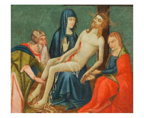Italienischer Meister um 1400BEWEINUNG CHRISTI NACH DER KREUZABNAHMEÖl/ Tempera auf Pappelholz.21 x 23 cm.Toskana, um 1380/14
