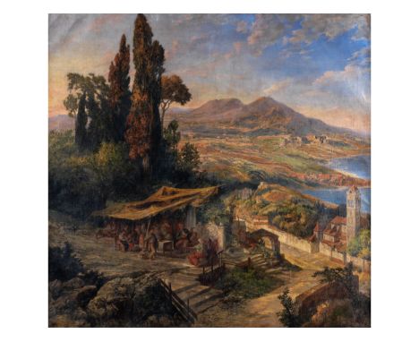 Italienischer Maler des 19. JahrhundertsDER GOLF VON NEAPELÖl auf Leinwand.121 x 118 cm.In reliefverziertem und bronziertem R