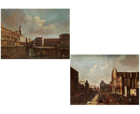 Francesco Tironi, um 1745 Venedig – 1797 Bologna, zug. GemäldepaarCAMPO SANTI GIOVANNI E PAOLO sowieBLICK ZUR RIALTOBRÜCKE MI