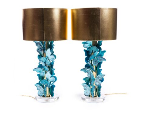 Paar Muranoglas-TischlampenHöhe inkl. Lichtschirm: 82 cm.Die Montierung signiert „Barovier Toso Murano“.Murano, Venedig, 20. 