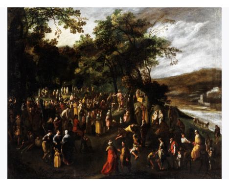 Cornelio Brusco, dokumentiert in Neapel von 1606 – 1634DIE PREDIGT JOHANNES DES TÄUFERSÖl auf Leinwand. Doubliert.130 x 159 c